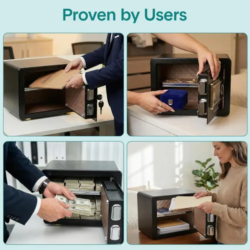 Miniatura 8 de Caja de seguridad biométrica con huella digital, acceso por código de teclado y llaves de respaldo, caja de seguridad digital de acceso rápido