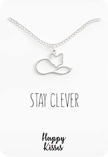 Miniatura 2 de Happy Kisses Collar de zorro Colgante con mensaje "Stay Clever" Bonito regalo para cualquier mujer o niño que ama a los zorros, 18", Metal