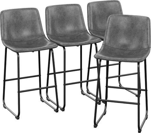 Miniatura 45 de REONEY Juego de 2 taburetes de bar de piel sintética de 26 pulgadas, taburetes de bar modernos con patas de metal y reposapiés, sillas urbanas sin