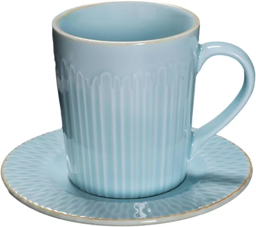 Miniatura 12 de CAPIJIONG 6.8 fl oz/6.67oz Vintage Cerámica Horno Taza de Café Set Creativo Simple Taza de Leche para Oficina Hogar Restaurante Café-Azul Esmalte