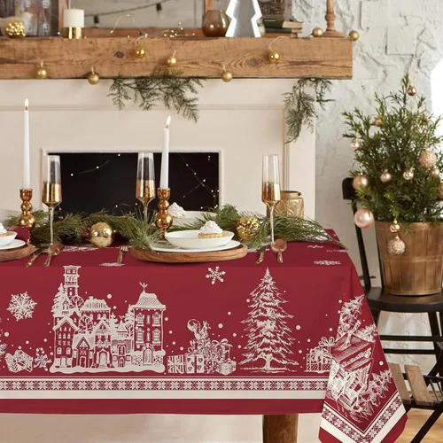 Miniatura 12 de Mantel rectangular de Navidad de 60 x 84 pulgadas, mantel de decoración navideña de alce, poliéster, impermeable y resistente a las arrugas, mantel