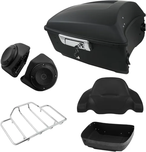 Miniatura 10 de TCT-MOTORPARTS Maletero King Tour de 13.7 pulgadas, color negro mate y respaldo para Harley Touring Road King FLHR Street Road Electra Glide