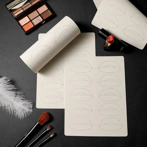 Miniatura 7 de Maitys - 5 hojas de tatuaje de labios para práctica, colorete de labios, práctica de microblading, piel falsa para suministros de máquina