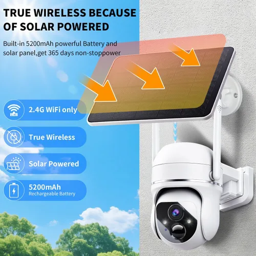 Miniatura 2 de Cámara inalámbrica de seguridad solar de 3 MP con visión de 360 ° con batería solar, cámara WiFi con detección de movimiento AI/conversación de 2