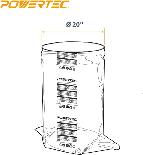 Miniatura 5 de POWERTEC 70002 Bolsas de plástico transparente para recolección de polvo, 20 x 43 pulgadas, bolsas colectoras de polvo para máquina con tambor