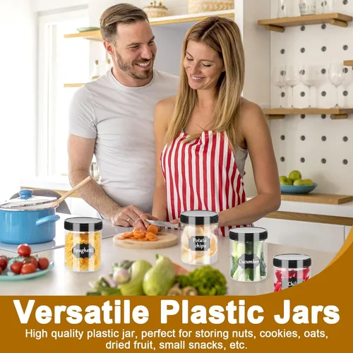 Miniatura 5 de Janisfirst Tarros de plástico transparente de 16 onzas con tapas, recipientes herméticos ideales para alimentos secos, mantequilla de maní