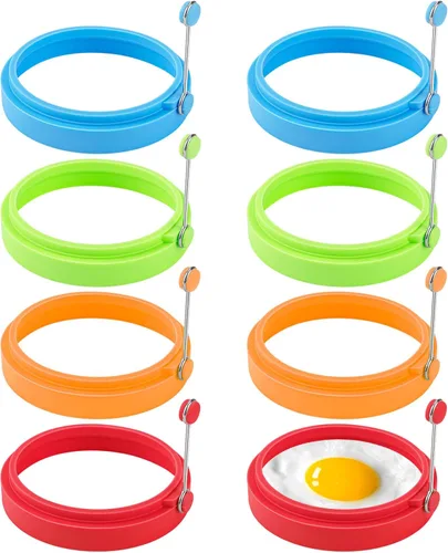 Paquete de 8 anillos de cocina de silicona, molde antiadherente de 4 pulgadas para huevos redondos perfectos, panqueques, hamburguesas vegetarianas
