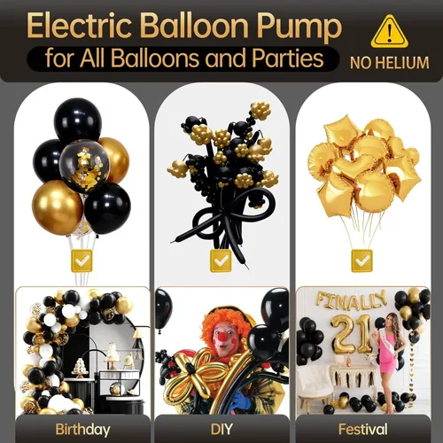 Miniatura 5 de Bezente Balloon Pump Electric, 3-in-1 Portable Black Gold Electric Air Machine Balloon Pump Dual Nozzle Balloon Inflator for Inflatables and Latex