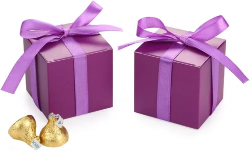 Miniatura 16 de AWELL Caja de dulces de regalo rosa a granel de 2 x 2 x 2 pulgadas con cinta rosa caja de favor de fiesta, paquete de 50 Caja rosa con cinta rosa