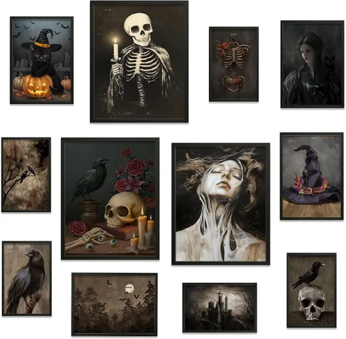 Miniatura 11 de JJY 12 piezas de decoración de pared de Halloween para pósteres artísticos, impresiones góticas victorianas oscuras, decoración del hogar, póster