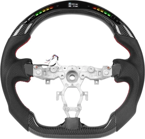 Miniatura 8 de Volante de fibra de carbono, volante de cuero perforado con parte inferior plana en forma de D, color negro, apto para Nissan 370z 2008-2020