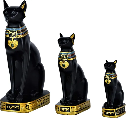 Miniatura 5 de NileCart - Estatua de diosa de gato negro egipcio Bastet, pequeña, 3.5 pulgadas Hecho a mano en Egipto, resina negra, figura coleccionable