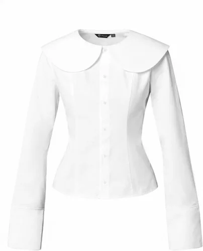 Miniatura 5 de Camisa de manga larga con botones para mujer, elegante blusa con cuello redondo y cintura ceñida, casual y para la oficina
