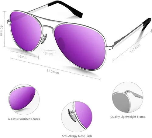 Miniatura 4 de REBAJAS DE VERANO - Aviator - Gafas de sol polarizadas para niños y niñas, paquete de 2 unidades de 4 a 14 años, Púrpura y amarillo