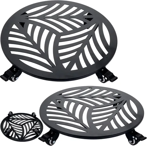 Miniatura 19 de 1 paquete de 30 cm de gran organizador de plantas de metal con 3 ruedas de PU metálicas, soporte rodante para plantas con ruedas para interiores