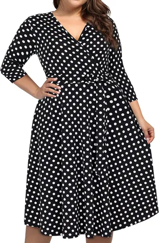 Miniatura 2 de kissmay - Vestidos de cóctel florales con cuello en V para mujer, talla extragrande, con bolsillo