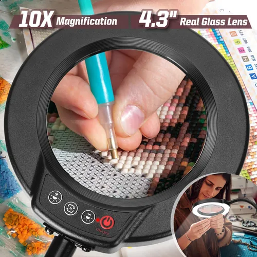 Miniatura 2 de Lupa de 10X con luz y soporte, lámpara de escritorio LED con 5 modos de color y atenuación sin escalones, lupa manos libres con cuello de ganso