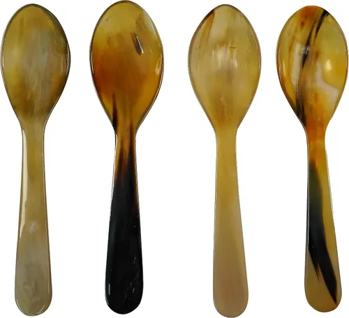 Miniatura 7 de Mythrojan Cuchara de caviar de cuerno de búfalo grande hecha a mano con acabado pulido para helado, azúcar, sal, caviar, pimienta, miel, café, 10