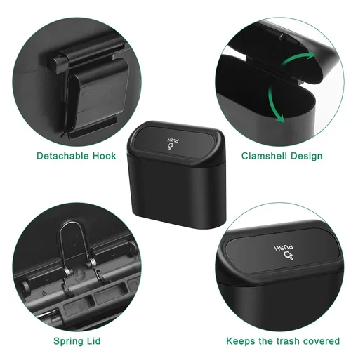 Miniatura 4 de AHIER Cubo de basura pequeño para automóvil con tapa, mini cubo de basura de plástico portátil para colgar con 30 bolsas para automóviles, oficina