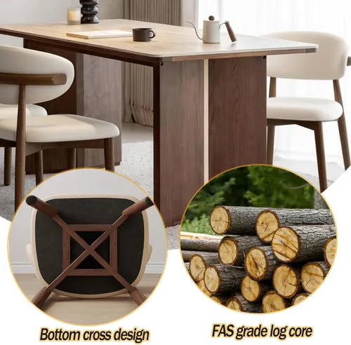 Miniatura 7 de Juego de 2 sillas de comedor de cocina, sillas de comedor tapizadas, sillas laterales de comedor sin brazos de cuero con patas de madera maciza