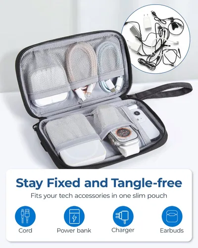 Miniatura 3 de BAGSMART Organizador de cables de viaje pequeño, organizador técnico para cargador, teléfono, negro