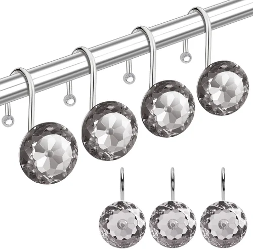 Miniatura 11 de 12 piezas de ganchos para cortina de ducha para baño, ganchos para cortinas de ducha de acero inoxidable resistentes al óxido con strass decorativos