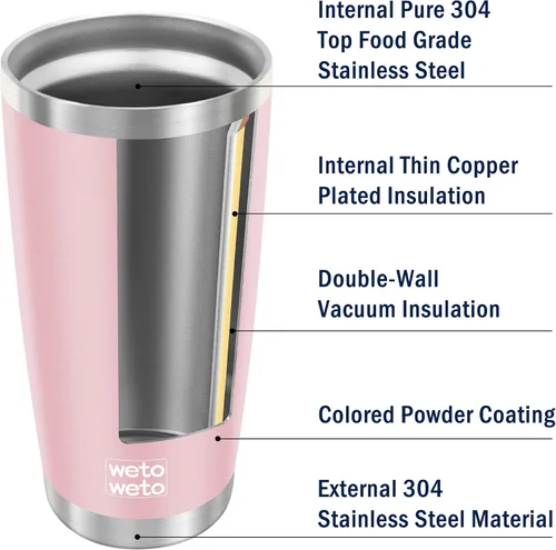 Miniatura 5 de WETOWETO - Vaso de 20 onzas, de acero inoxidable, con aislamiento al vacío, taza de café y agua, de doble pared con recubrimiento en polvo, a prueba
