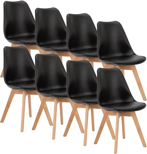 Miniatura 10 de OLIXIS Juego de 4 sillas de comedor de cocina modernas de mediados de siglo con patas de madera y cojín de cuero PU para sala de estar, dormitorio