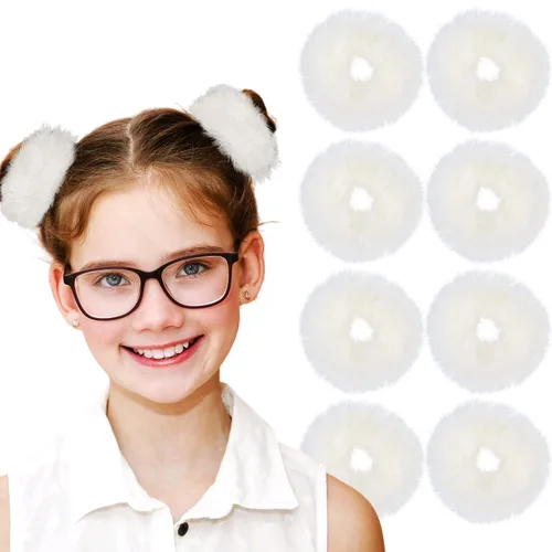 Miniatura 12 de Coleteros Difusos Fuzzy Scrunchies 8 PCS Ligas Negras para el Cabello Lindas Bandas para el Cabello con Piel de Conejo Sintética Ligas Elásticas
