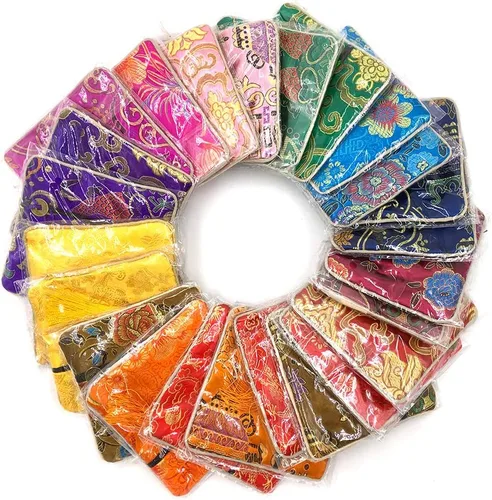 Miniatura 6 de 24pc chino brocado de seda monedero bordado joyería bolsa cremallera cartera bolsa