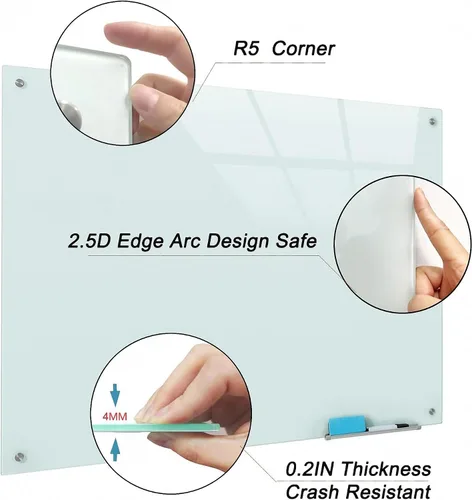 Miniatura 6 de Pizarra Magnética de Vidrio de 48"X36" Premium Tableros de Borrado en Seco de Vidrio Templado Montados en la Pared Sin Marco Pizarra Blanca Tableros