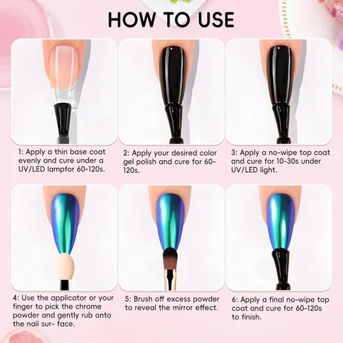 Miniatura 8 de Polvo de uñas cromado de tamaño de prueba para arte de uñas, 0.01 oz, 1 tarro de pigmento holográfico de sirena para polvo de inmersión, uñas