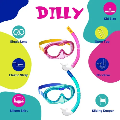 Miniatura 3 de Mares Kids' Combo Dilly, TPE Face Piece Mask & Ergonomic Snorkel Swimming Snorkeling Set for Ages 4-7