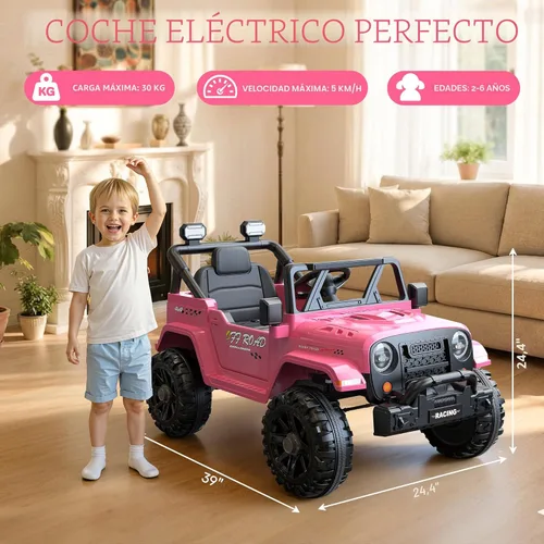 Miniatura 5 de ARBELI Camión de Paseo Eléctrico de 12V con Control Remoto, Vehículos Eléctricos para Niños con Música Bluetooth, Claxon, 3 Velocidades, 4 Luces Rosa