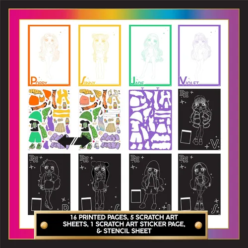 Miniatura 6 de Horizon Group USA 210933 - Cuaderno de bocetos de moda Rainbow High Scratch 'n Style, arte para rascar, libro para colorear, incluye plantillas