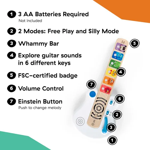 Miniatura 8 de Baby Einstein Strum Along Songs Magic Touch - Guitarra de juguete de madera con barra de Whammy, juguete de aprendizaje musical Montessori