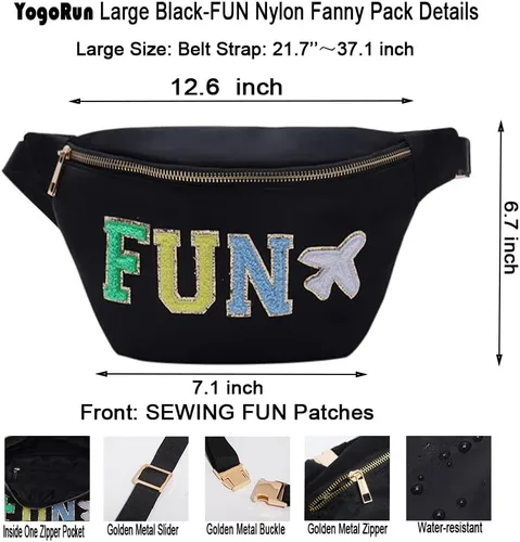 Miniatura 2 de YogoRun Riñonera Bolso de la correa de las mujeres para los hombres Nylon, Negro-Fun, Moda