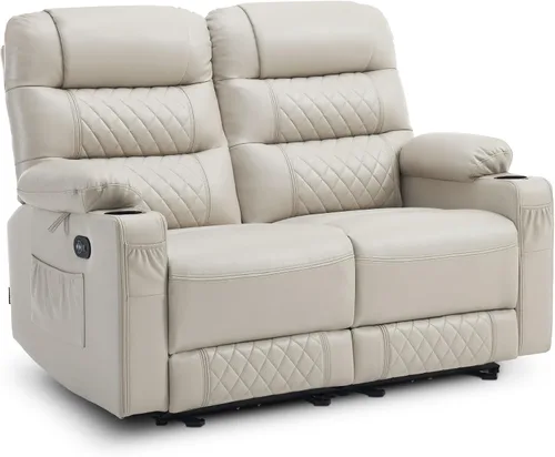 MCombo Sofá reclinable eléctrico de gravedad cero de 56.3 pulgadas con masaje de calor y vibración, sofá biplaza reclinable con puertos USB, Gris