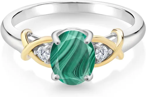 Miniatura 49 de Anillo de compromiso de oro amarillo de 10 quilates y plata 925 con piedra natal y diamantes cultivados en laboratorio para mujer, ovalado de 0.315