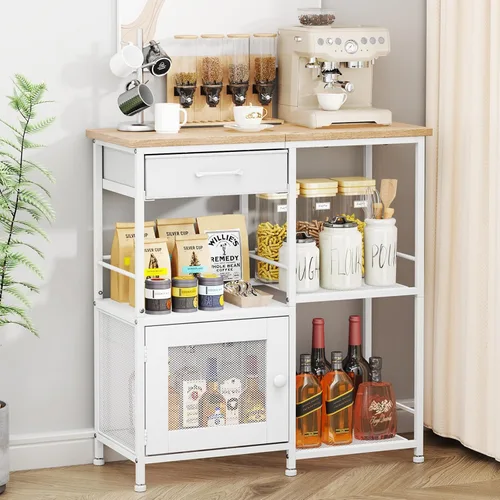 Miniatura 11 de SWTYMIKI Gabinete de barra de café para el hogar, estación de soporte de café de granja, gabinete de almacenamiento multiusos con pies ajustables