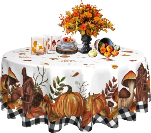 Miniatura 8 de Mantel redondo de primavera y verano de 60 pulgadas, diseño floral de ramas de pájaros, mantel lavable para fiesta, picnic, cocina, decoración