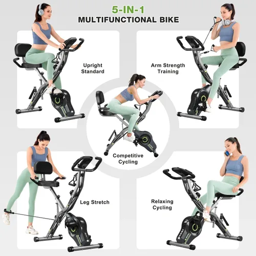Miniatura 3 de Bicicleta de Ejercicio, Bicicleta Estática Plegable 5 en 1 para Personas Mayores, Resistencia Magnética Ajustable de 16 Niveles, Bicicleta