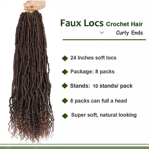 Miniatura 2 de 8 paquetes de cabello de ganchillo suaves con extremos rizados, de 24 pulgadas, trenzas de ganchillo de imitación de diosa de 24 pulgadas, trenzas