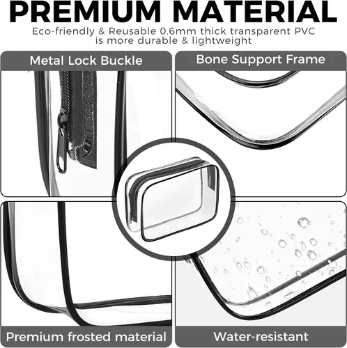 Miniatura 4 de Bolsa de maquillaje transparente AURUZA, bolsas de aseo portátiles para viajes con cremallera, bolsas organizadoras transparentes aprobadas por