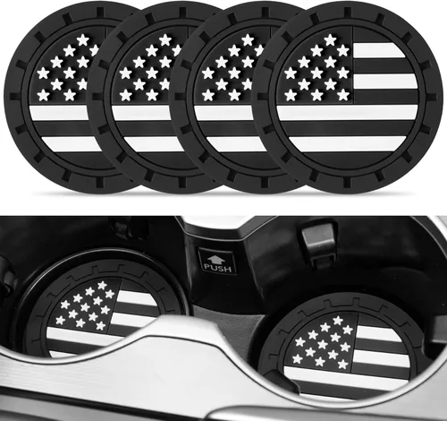 JUSTTOP Posavasos para Portavasos de Automóvil, Bandera Americana Antideslizante Inserto Posavasos de Coche, Accesorios para el Interior del Negro
