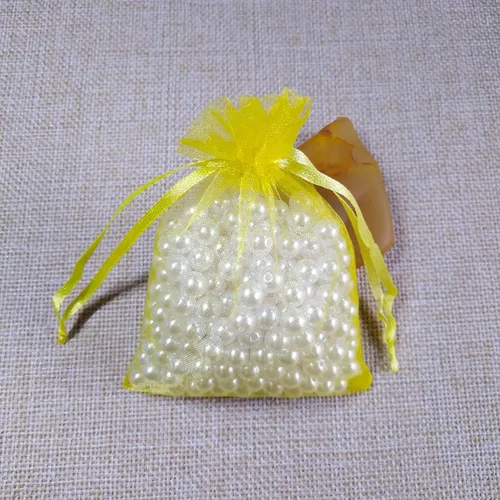 Miniatura 2 de Bolsas de regalo de organza de 4 x 6 pulgadas con cordón para joyas, dulces, juego de 100 bolsitas amarillas divertidas, bolsas de cinta de malla