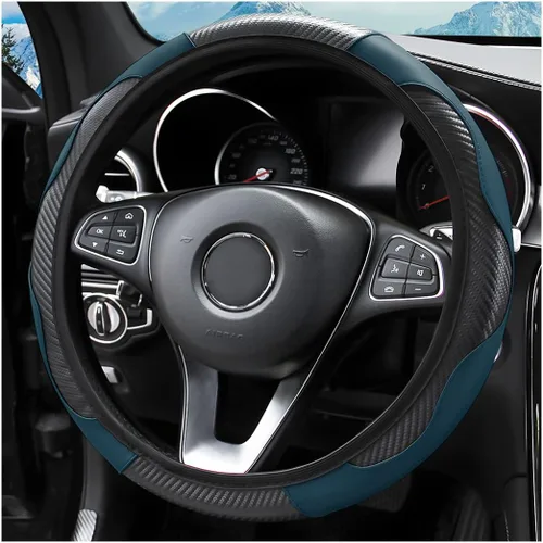 Funda para volante de automóvil de 15 pulgadas, de fibra de carbono, elástica, elástica, antideslizante, transpirable, protector de volante para