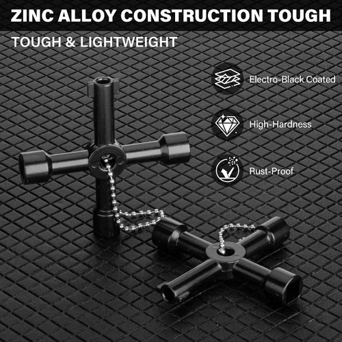 Miniatura 3 de HAUTMEC - Llave de agua de 4 vías, llave multifuncional universal de cruz, aleación de zinc, para fontaneros y electricistas, herramientas