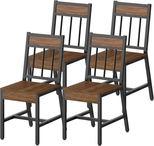 Miniatura 10 de YATINEY Dining Chairs Set of 4, Industrial Kitchen Chairs with Metal Frame, Slanted Back, Wooden Dining Chair Set, for Kitchen, Living Room, Black