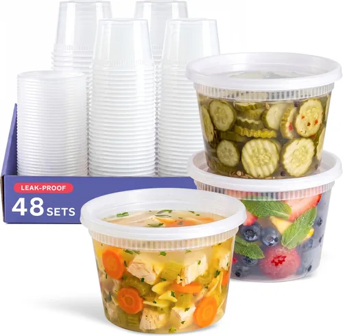 Miniatura 11 de GUSTO [48 juegos - 8 onzas] Contenedores de plástico para almacenamiento de alimentos desechables con tapas herméticas - Contenedores de Slime